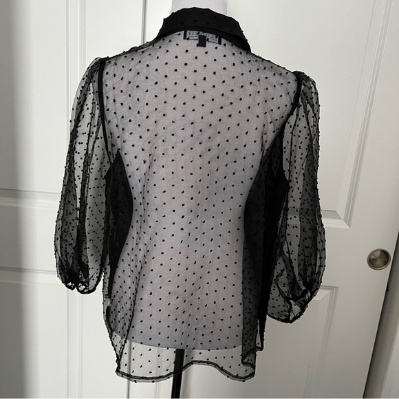 Eloquii Swiss Dot Puff Sleeve Black Button Down Blouse - Size 16 - NWT - Picture 8 of 11